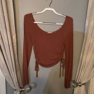 Altar'd State Brown Ruched Crop Blouse